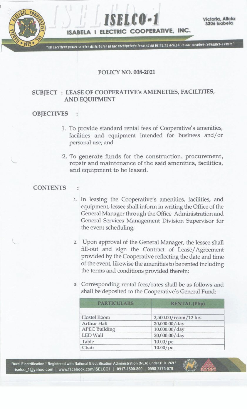 POLICY ON LEASE OF COOP AMENITIES
