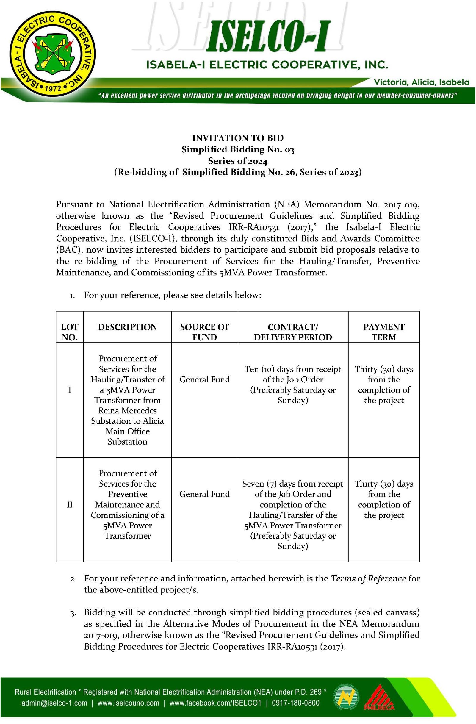 Simplified Bidding No 3 Series of 2024 -  (Re-bidding of Simplified Bidding No. 26, Series of 2023)