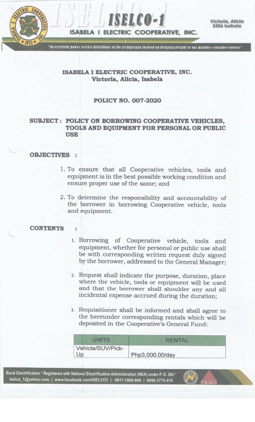 POLICY ON VEHICLES